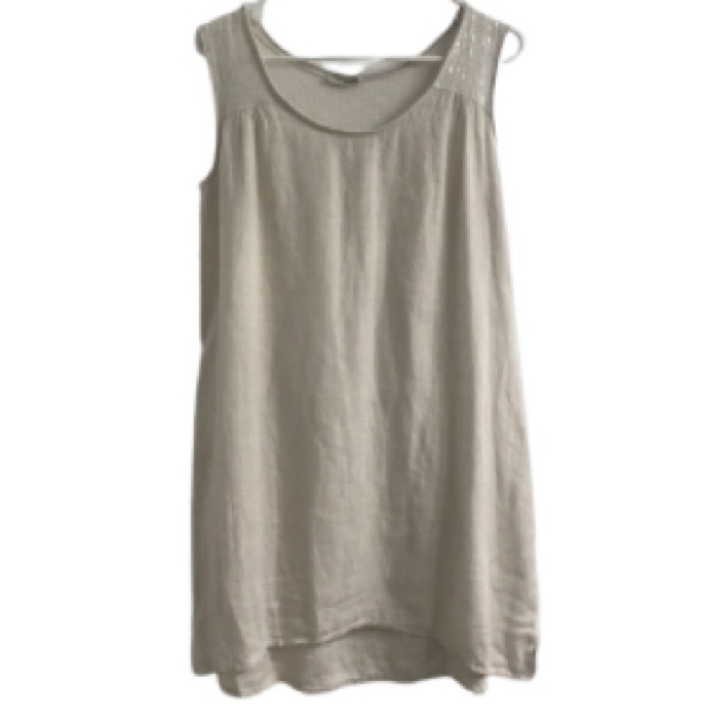Via Signoria Linen and Sequins Step Hem Sleeveless Shift Dress M